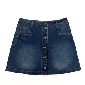 Frye Womens 16W Culver Wash Denim Button Front Stretch Mini Midi Jean Skirt